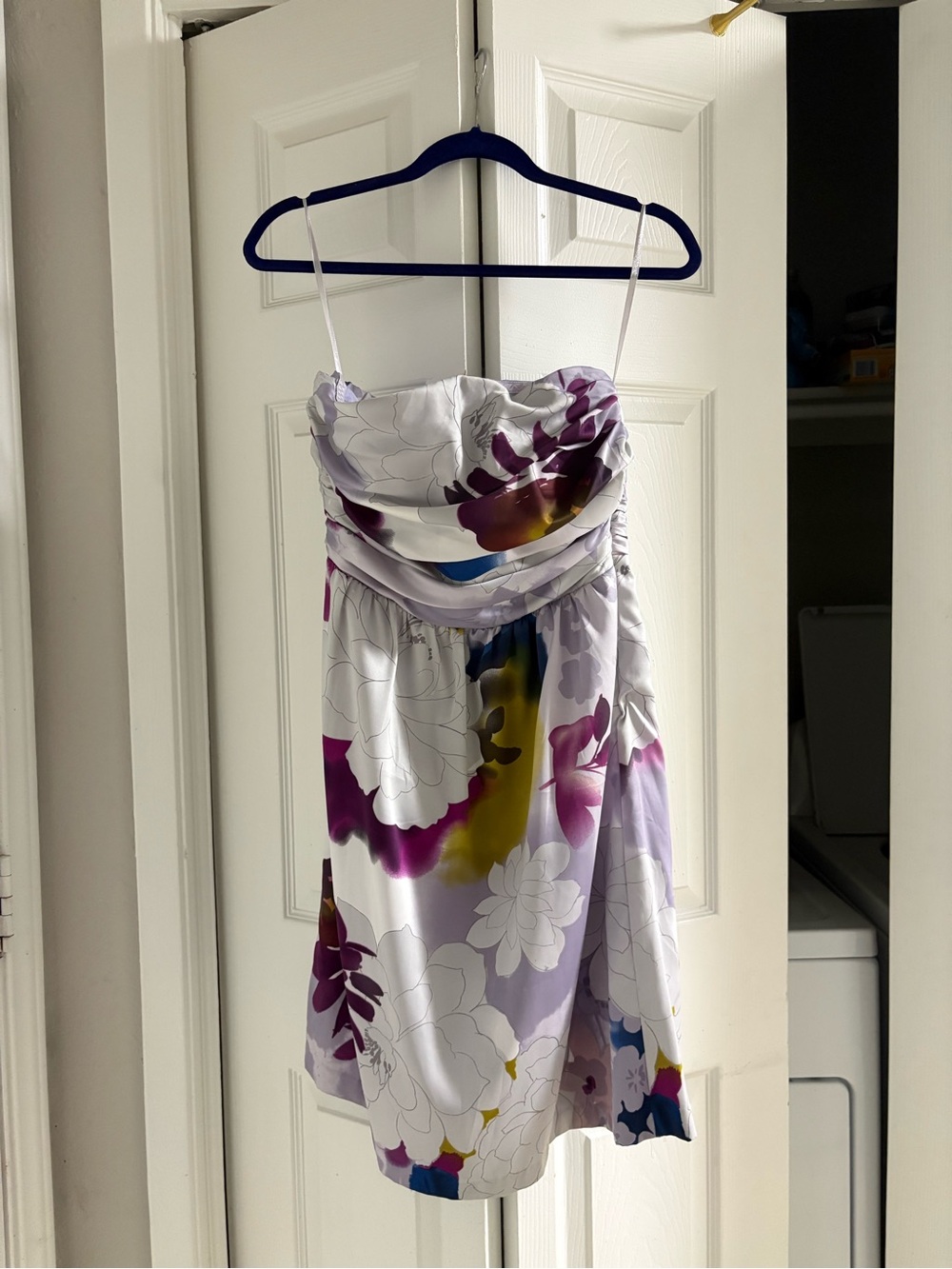 The Limited Strapless Floral Dress in White, Purple, Yellow